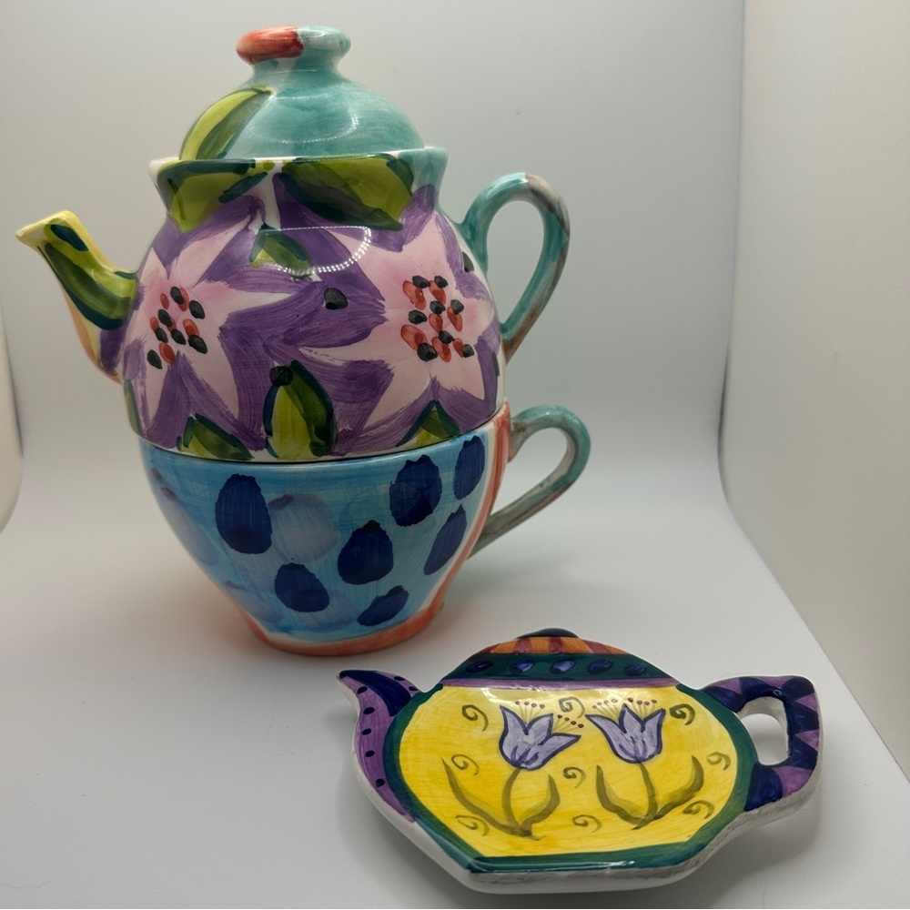 Ala Carte Teapot Set for One—Delightful, Colorful; Made In Italy